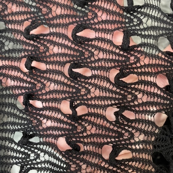 Black Sheer Cutout Lacey 3/4 Sleeve Cardigan with Open Front Crochet Size L - Picture 5 of 11